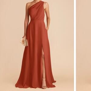 Birdy Grey Kira Chiffon Auburn One Shoulder Slit Skirt Bridesmaid Dress Size S
